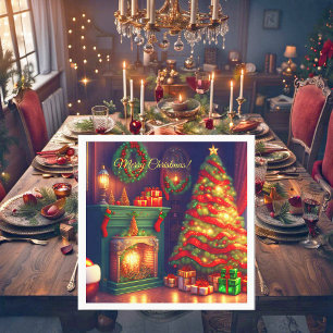 Traditionell Vintager Weihnachtsbaum Serviette