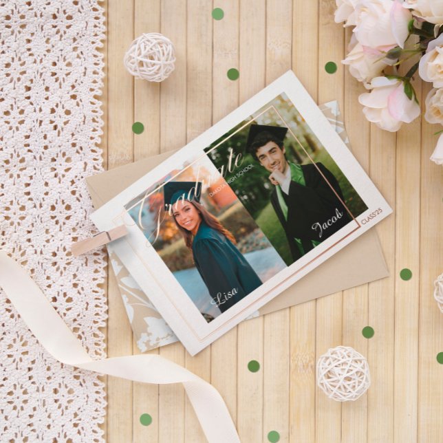 Traditionelle 2 Fotos Abschluss Ankündigung Foil (Traditional 2 photos graduation Announcement)