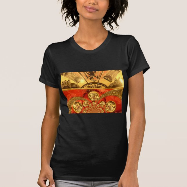 Traditionelle afrikanische Kunst des Goldenen Rote T-Shirt (Vorderseite)
