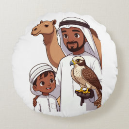 Traditionelle arabische Falkenjagd Rundes Kissen