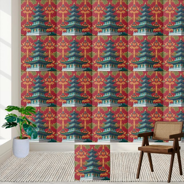Traditionelle asiatische Pagode Dekorative Tile Fliese (Traditional Asian Pagoda Decorative Tile)