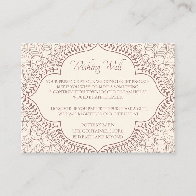 Traditionelle Beige Mehndi Indian Hindu Wedding Begleitkarte (Vorderseite)