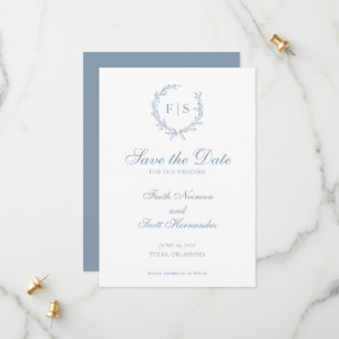 Traditionelle Blaue Monogramm-Kranke Save the Date
