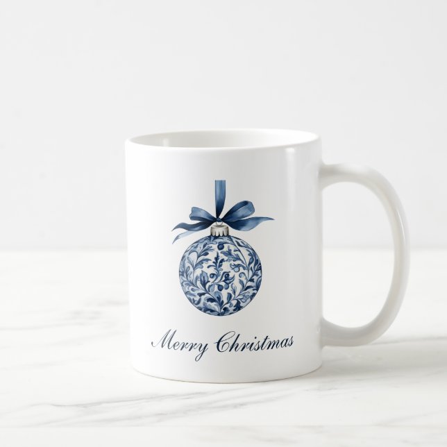 Traditionelle blaue Ornamente Weihnachten Kaffeetasse (Rechts)