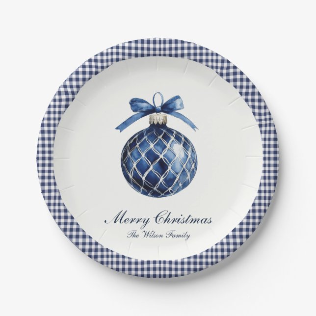 Traditionelle blaue Ornamente Weihnachten Pappteller (Vorderseite)