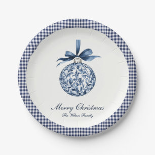 Traditionelle blaue Ornamente Weihnachten Pappteller