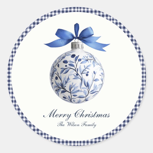 Traditionelle blaue Ornamente Weihnachten Runder Aufkleber (Vorderseite)