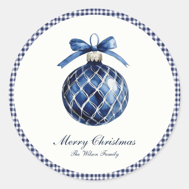 Traditionelle blaue Ornamente Weihnachten Runder Aufkleber (Vorderseite)