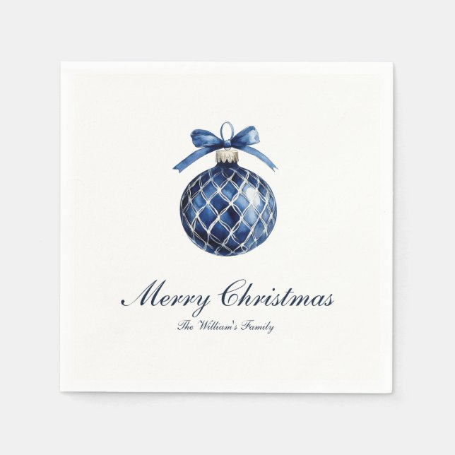 Traditionelle blaue Ornamente Weihnachten Serviette (Vorderseite)