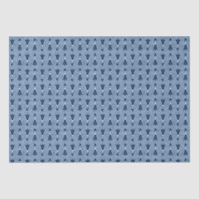 Traditionelle blaue Weihnachtsbaumen und Rentiere Seidenpapier (Vorderseite)