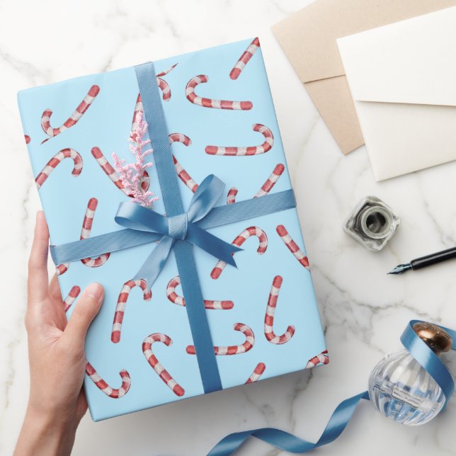 Traditionelle Blue Candy Cane Vintage Weihnachten Geschenkpapier (Schenken)