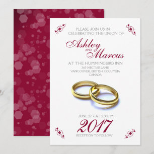 Traditionelle Blumen und Rings Burgund Gray Weddin Einladung
