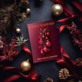 Traditionelle Bordeaux Rot und Gold Happy Holidays Feiertagskarte