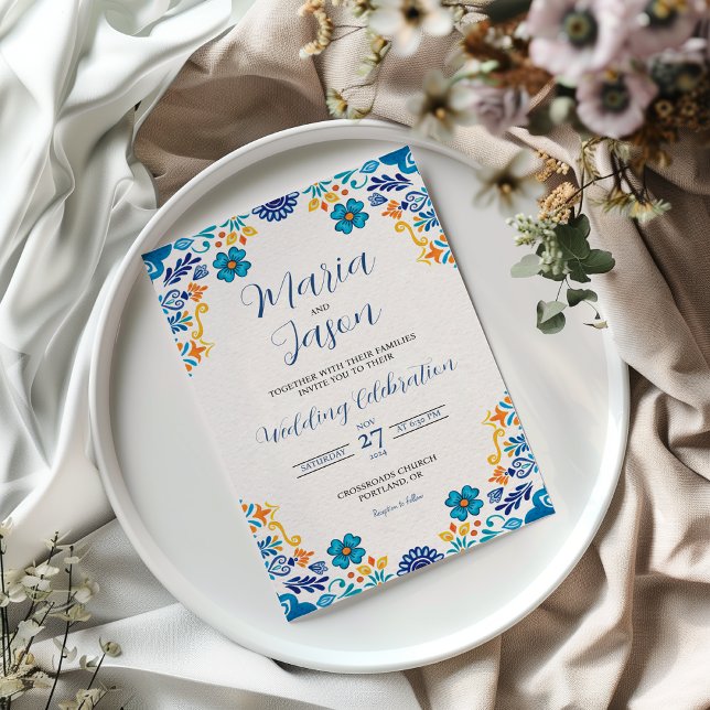 Traditionelle Botanische Boda-Hochzeit in Mexiko Einladung (Mexican Floral Traditional Botanical Boda Wedding Invitation)
