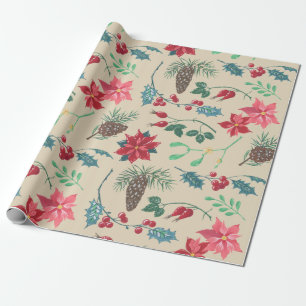 Traditionelle botanische Weihnachten Geschenkpapier