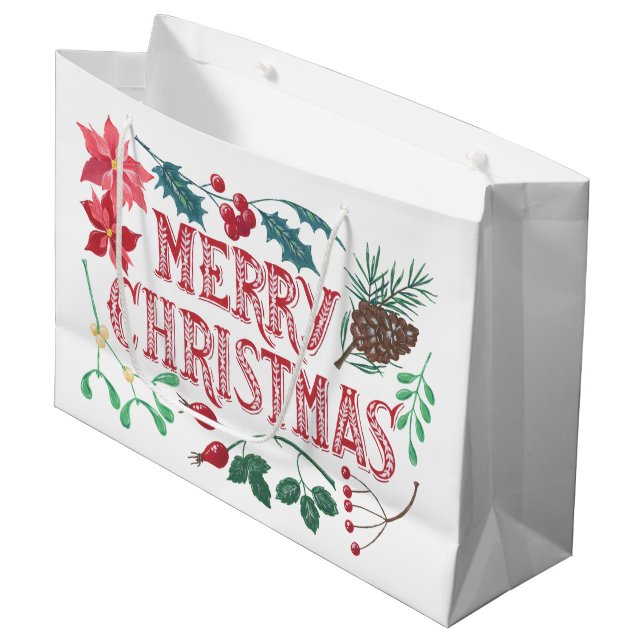 Traditionelle botanische Weihnachten Große Geschenktüte (Vorderseite Schrägansicht)