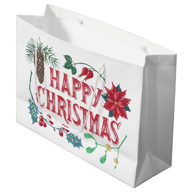 Traditionelle botanische Weihnachten Große Geschenktüte (Vorderseite Schrägansicht)