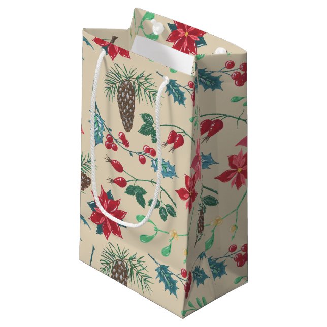 Traditionelle botanische Weihnachten Kleine Geschenktüte (Vorderseite Schrägansicht)
