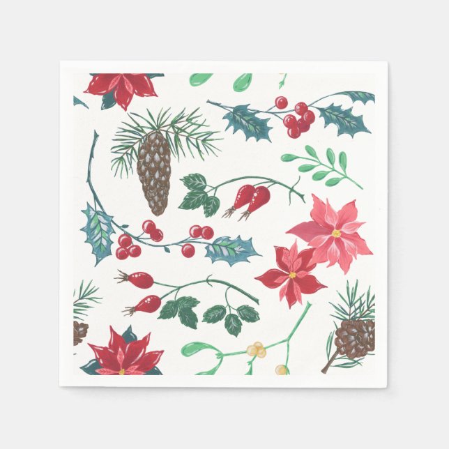 Traditionelle botanische Weihnachten (weiß) Serviette (Vorderseite)