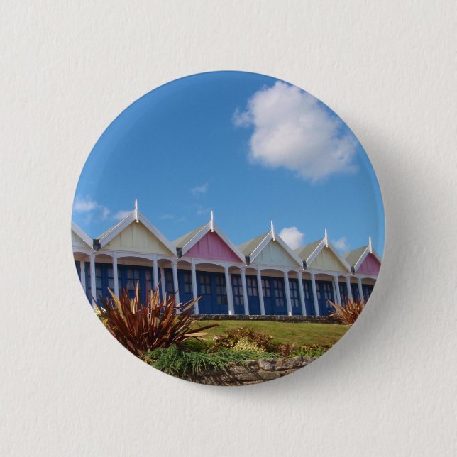 Traditionelle britische Beach Huts Button (Vorderseite)