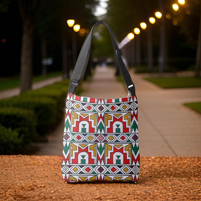 Traditionelle bunte afrikanische Stammesmuster Sta Tragetaschen Mit Langen Trägern (Traditional Colorful African Tribe Patterns City Crossbody Bag Park Bench)