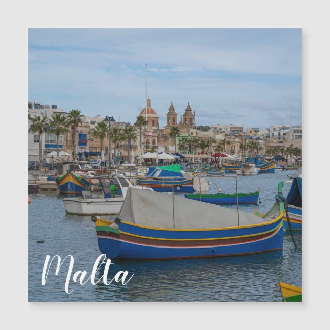 Traditionelle bunte Fischerboote in Malta Magnetkarte (Vorderseite)