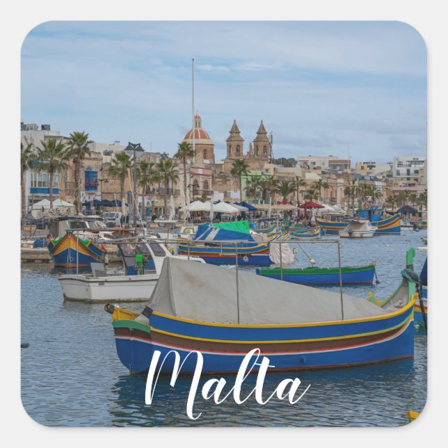 Traditionelle bunte Fischerboote in Malta Quadratischer Aufkleber (Vorderseite)