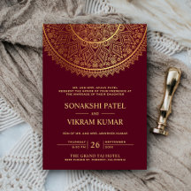 Traditionelle Burgundy Gold Mandala Indian Wedding