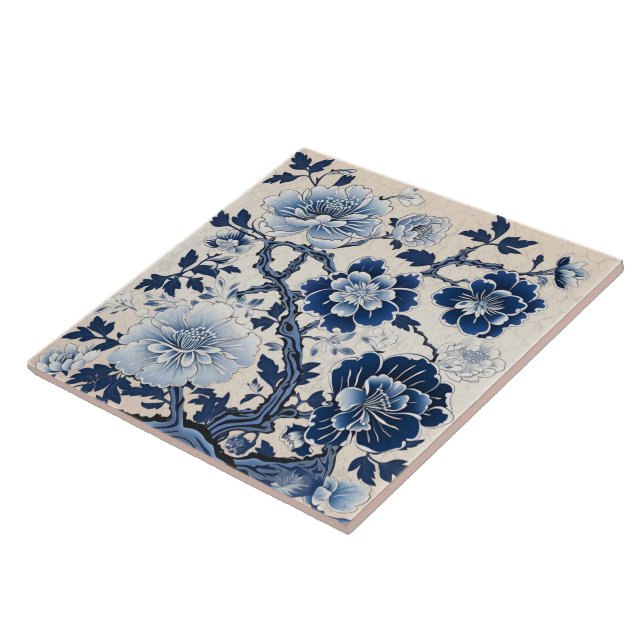 Traditionelle China Blue Ink Blume Kunst Fliese (Seite)