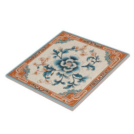 Traditionelle China Orange Tinte Blume Art 3 Fliese