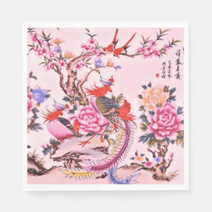Traditionelle chinesische Blumen-Vögel Rosa Chinoi Serviette