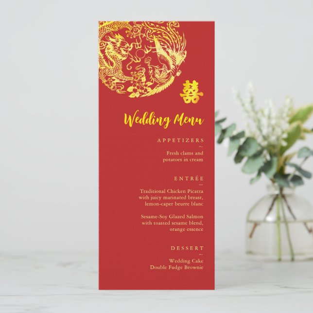 Traditionelle chinesische Dragon Phoenix Logo Hoch Menükarte (Stehend Vorderseite)