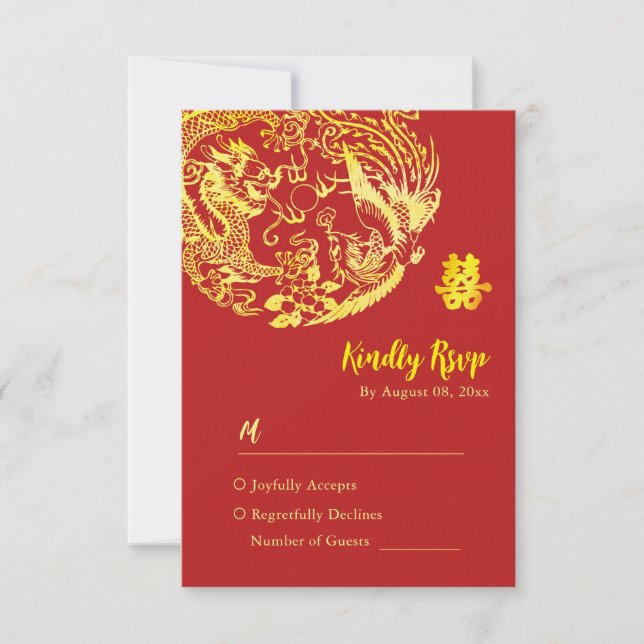 Traditionelle chinesische Dragon Phoenix Logo Hoch RSVP Karte (Vorderseite)