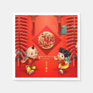 Traditionelle chinesische Feuerwehrmänner Tigerjah Serviette