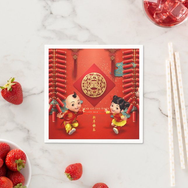 Traditionelle chinesische Feuerwehrmänner Tigerjah Serviette (Beispiel)