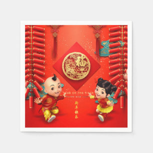 Traditionelle chinesische Feuerwehrmänner Tigerjah Serviette