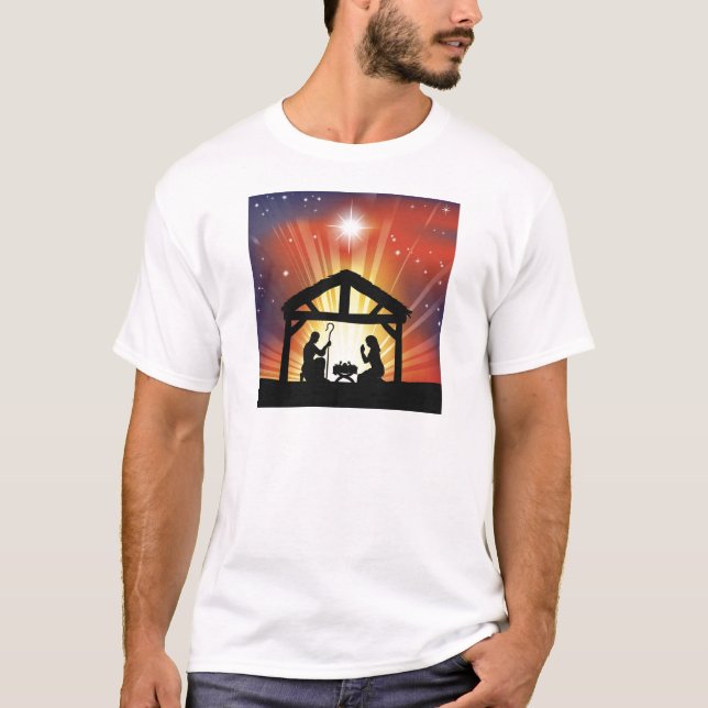 Traditionelle christliche Weihnachtsnativity-Szene T-Shirt (Vorderseite)