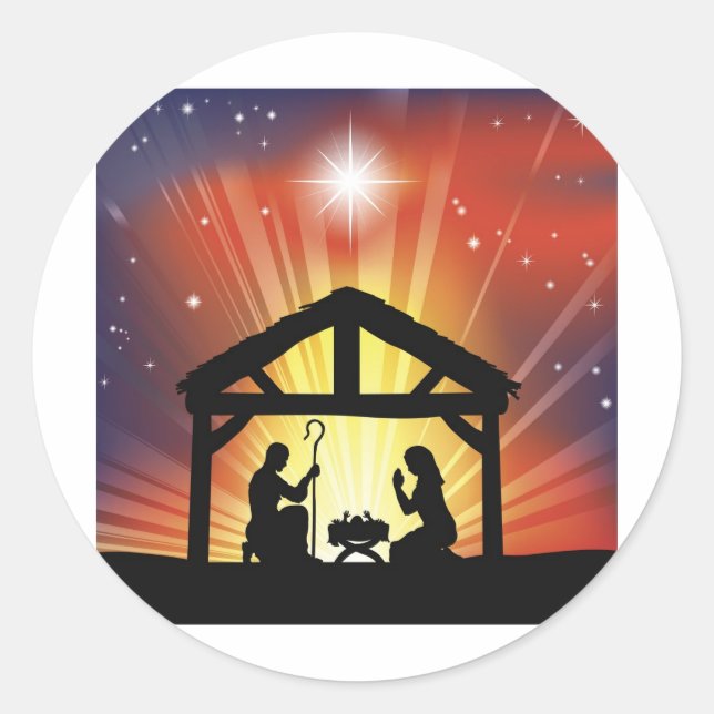 Traditionelle Christliche Weihnachtsszene Runder Aufkleber (Vorderseite)