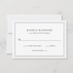 Traditionelle Elegante einfache Schwarz-Weiß-Hochz RSVP Karte