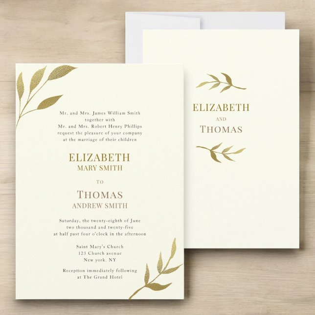 Traditionelle, elegante Elfenbein- und Goldhochzei Einladung (traditional text modern minimal gold and ivory wedding invitation 
)