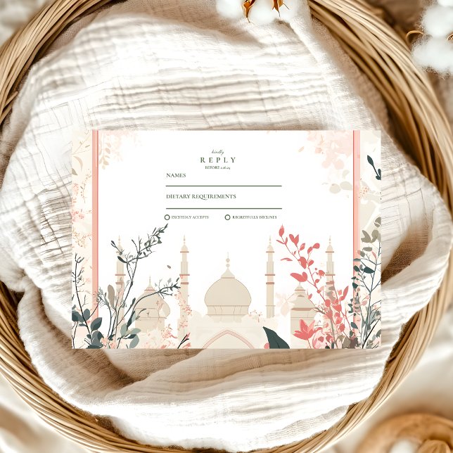 Traditionelle elegante islamische Hochzeit mit Flo RSVP Karte (Von Creator hochgeladen)