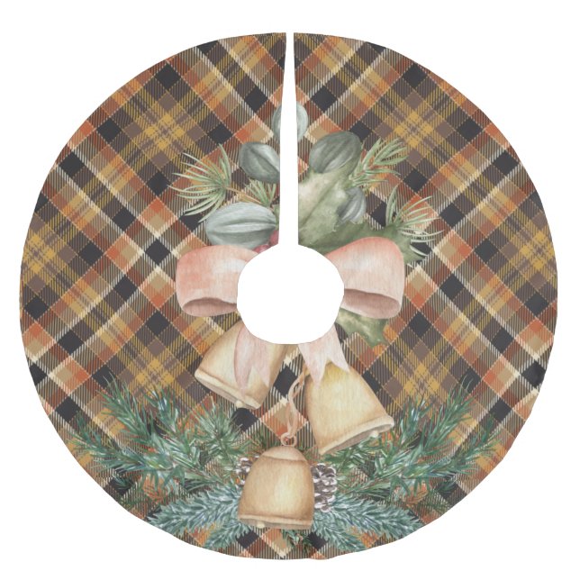 Traditionelle elegante tartan braun mit festlicher polyester weihnachtsbaumdecke (Vorderseite)
