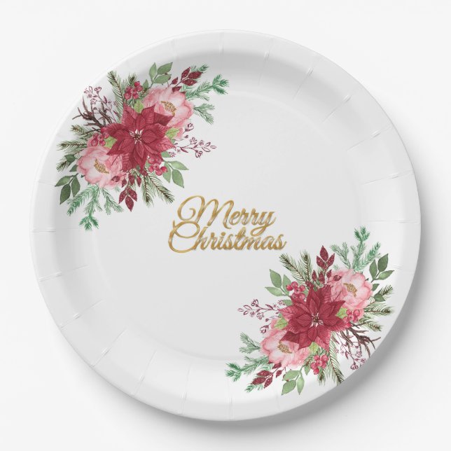 Traditionelle Elegante Weihnachten Poinsettia Pappteller (Vorderseite)