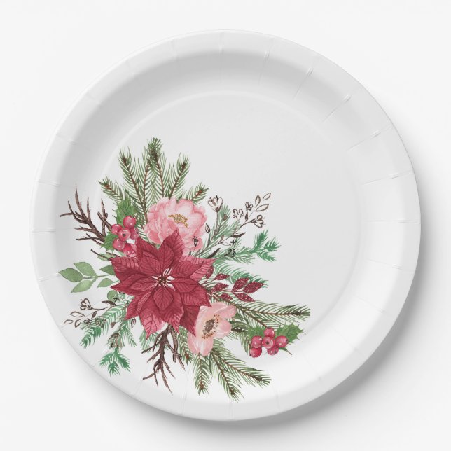 Traditionelle Elegante Weihnachten Poinsettia Pappteller (Vorderseite)