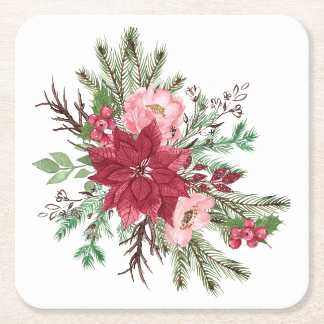 Traditionelle Elegante Weihnachten Poinsettia Rechteckiger Pappuntersetzer (Vorderseite)