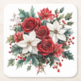 Traditionelle Elegante Weihnachten Poinsettia Rechteckiger Pappuntersetzer