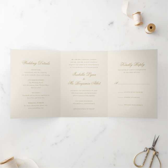 Traditionelle Elfenbeinhochzeit Dreifach Gefaltete Einladung (Innenseite)
