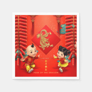 Traditionelle Feuerwehrleute Chinesisches Drachenj Serviette