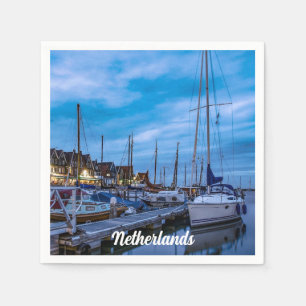Traditionelle Fischerstadt Nachtszene Serviette