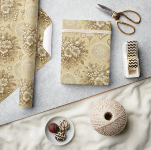 Traditionelle Florale Perlen- und Spitzen-Hochzeit Geschenkpapier